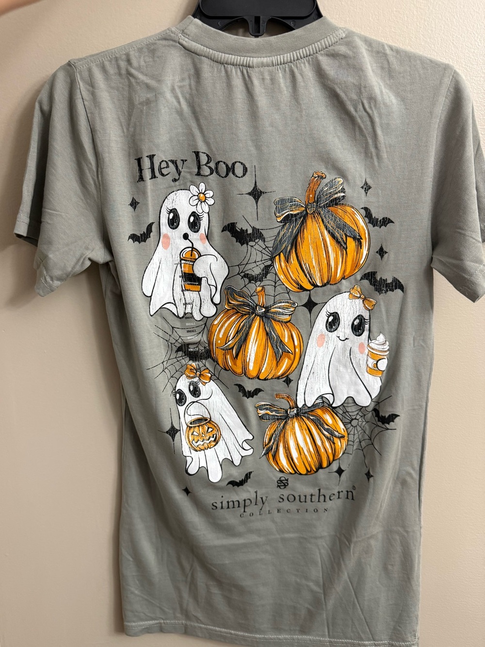 Simply Southern Women’s Halloween Tee - Gray with Orange Pumpkins & White Ghosts